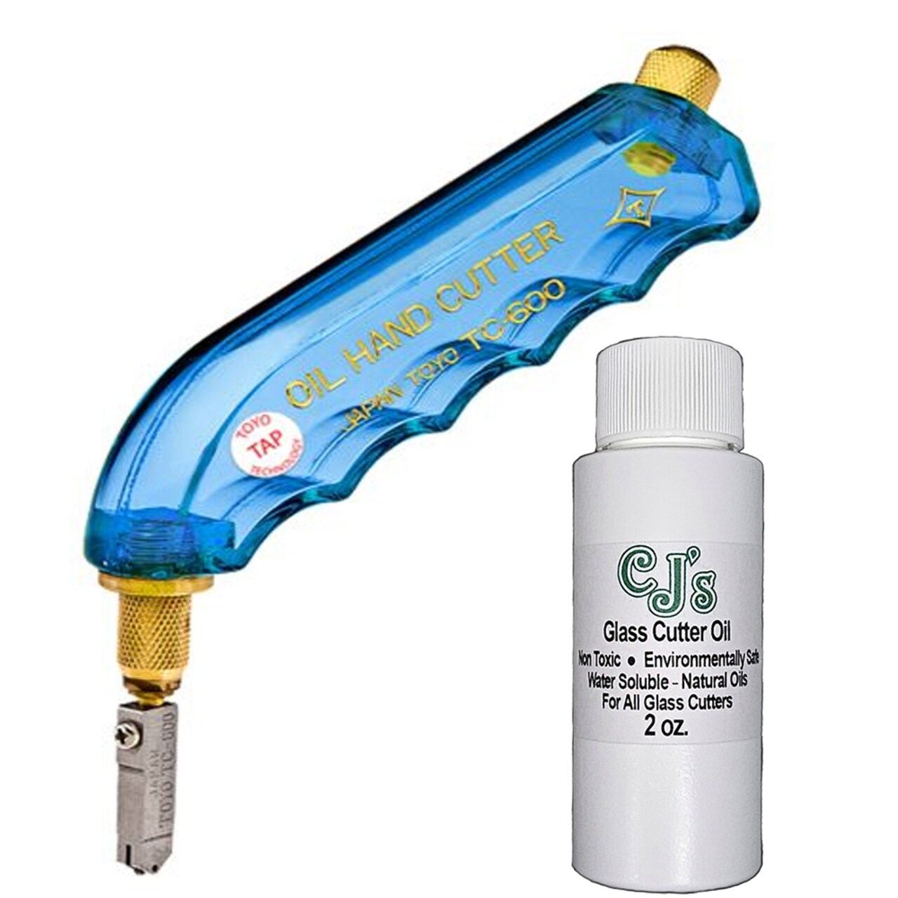 Toyo Pistol Grip Oil Glass Cutter Carbide Tap Wheel, Cuts Glass up to 1/4"Thick with CJ's Cutting Oil